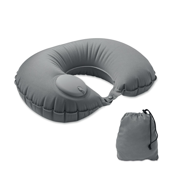 Oreiller publicitaire de voyage gonflable HEDDOW gris pierre